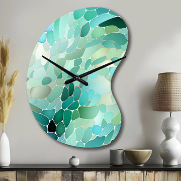 Seagrass Mosaic Emerald Coastal Pattern II - Asymmetric Metal Wall Clock